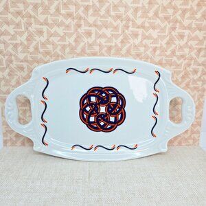 Small Celtic Style Porcelain Serving Tray, Blue, Orange, Kangaroo Marking